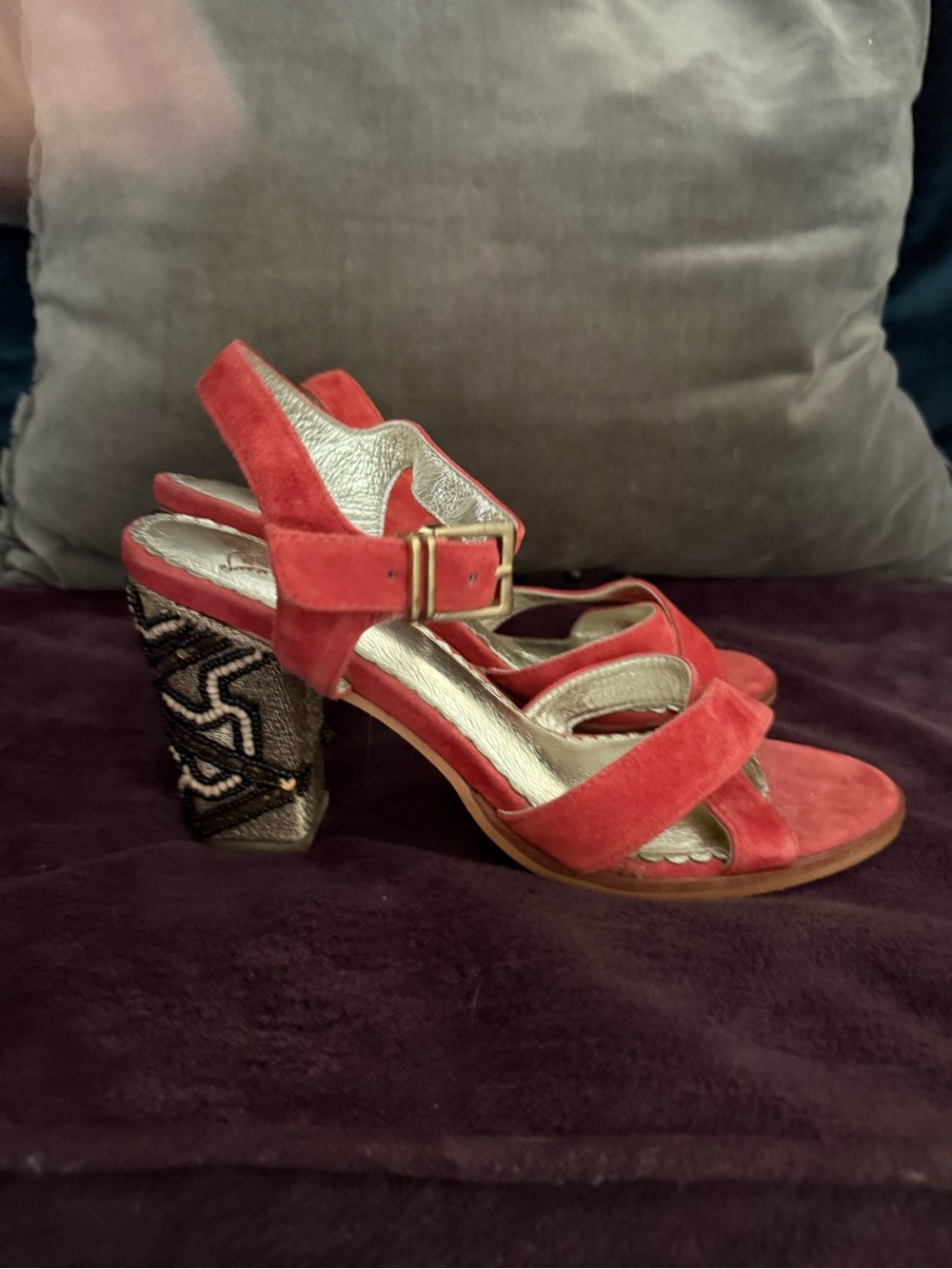 Miss Albright Women’s Red Suede Block Heel Sandals - Unbranded